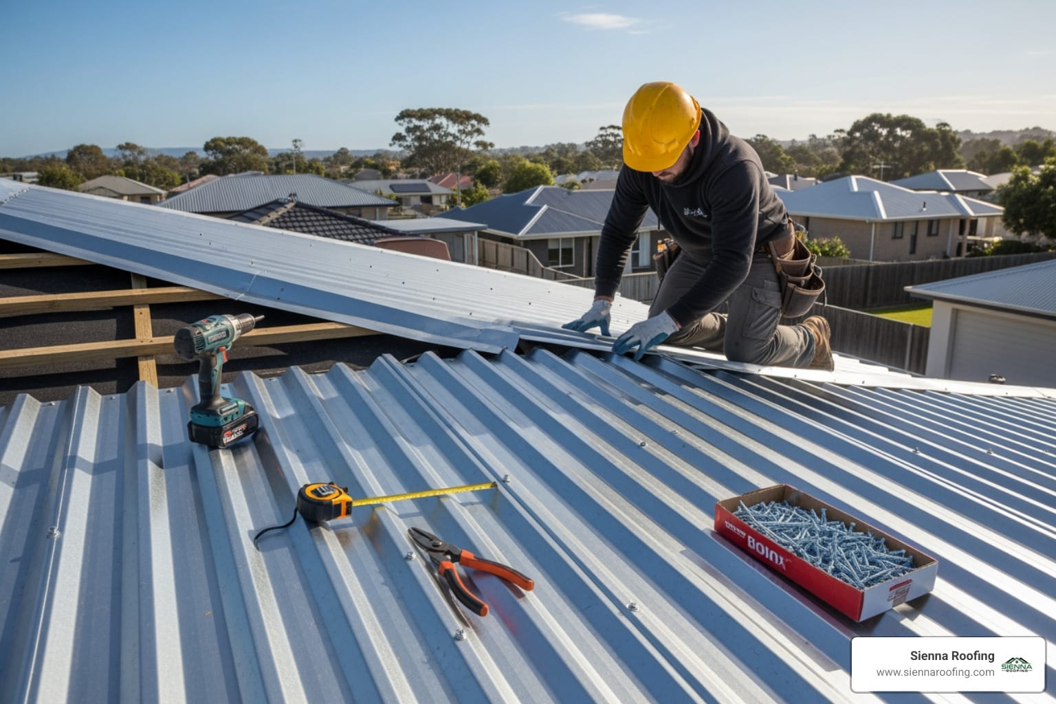 Corrugated metal roof installation